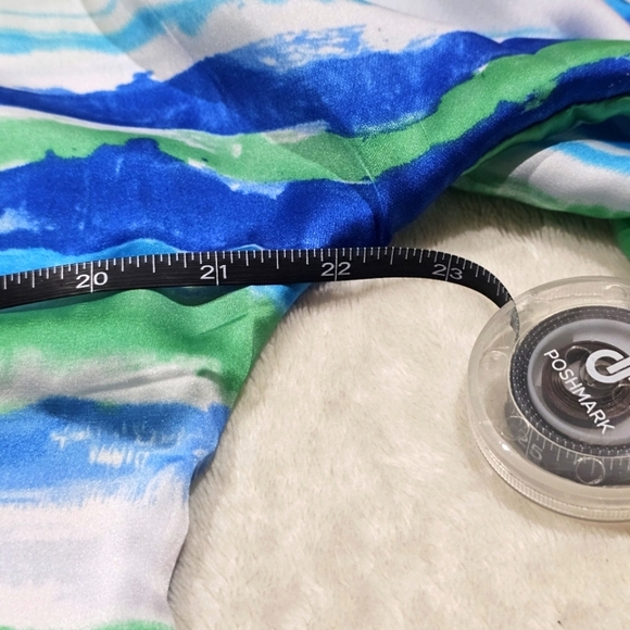 Lauren Ralph Lauren ✦ Blue Green Stripe Blouse ✦ Flowy ¾ Sleeve Tie Accessory - Picture 12 of 15